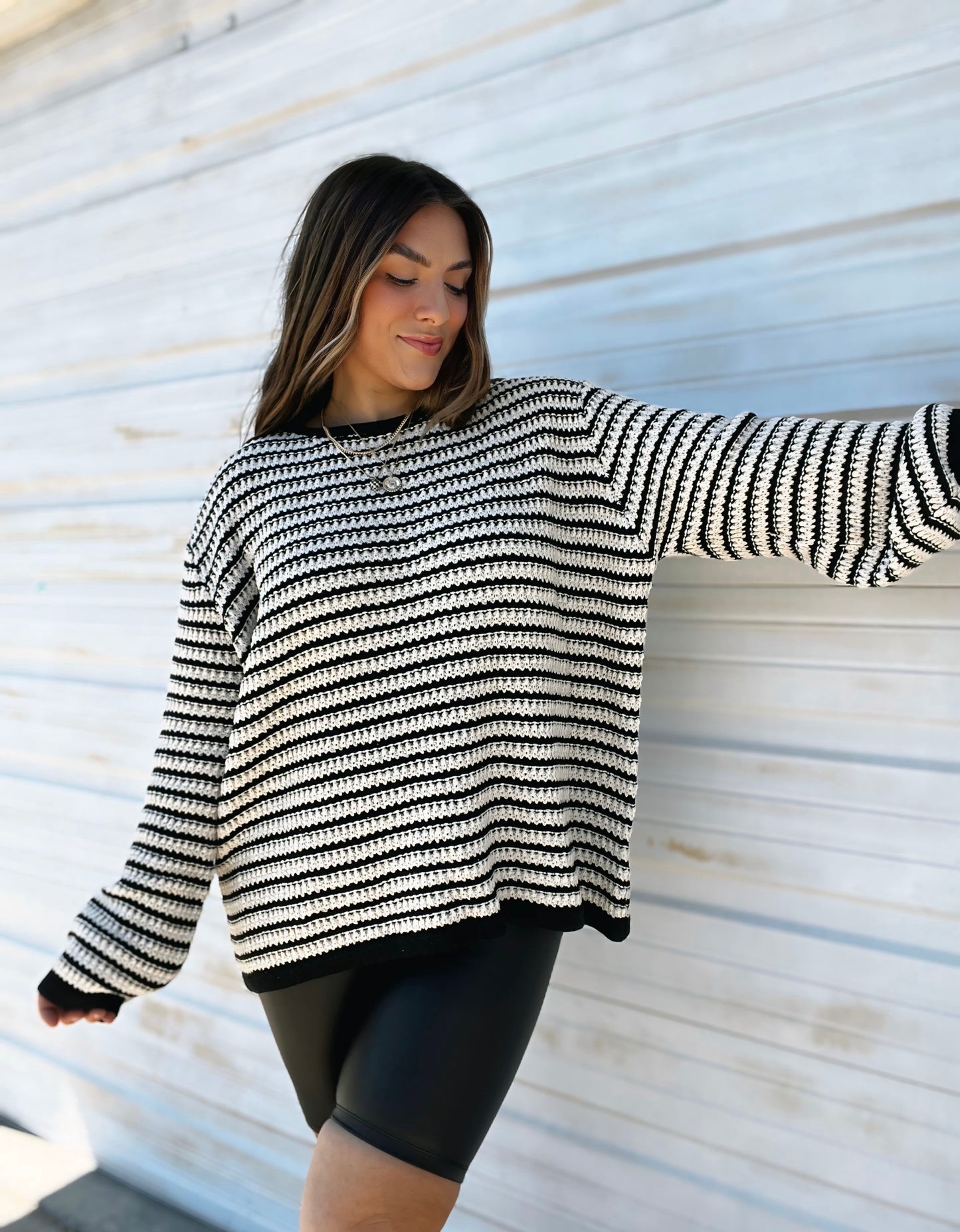 Wren Crochet Knit Striped Sweater