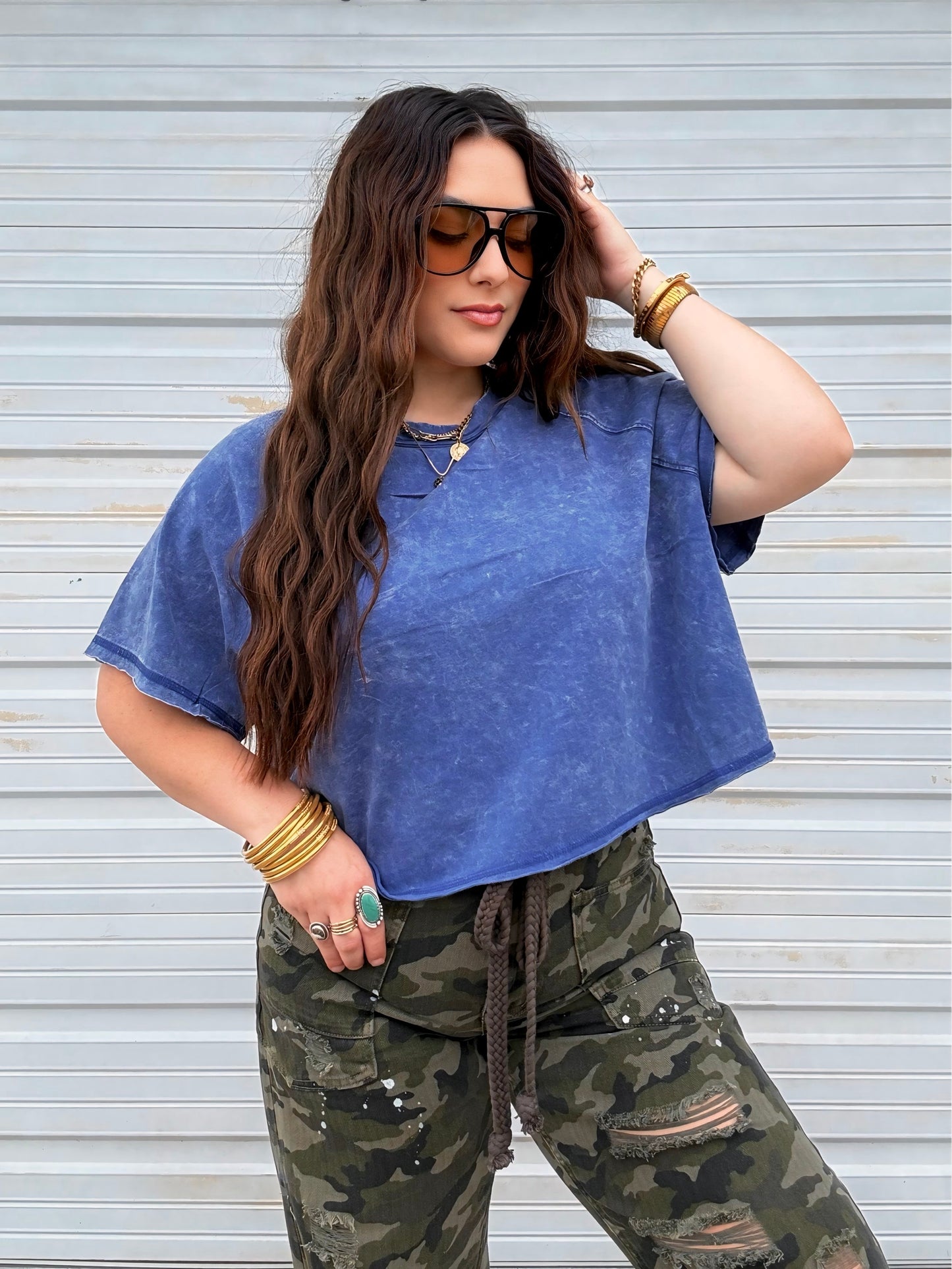 Boxy Mineral Washed Tee : Blueberry