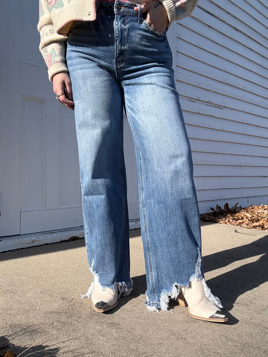 Annie Distressed Hem Denim Jeans