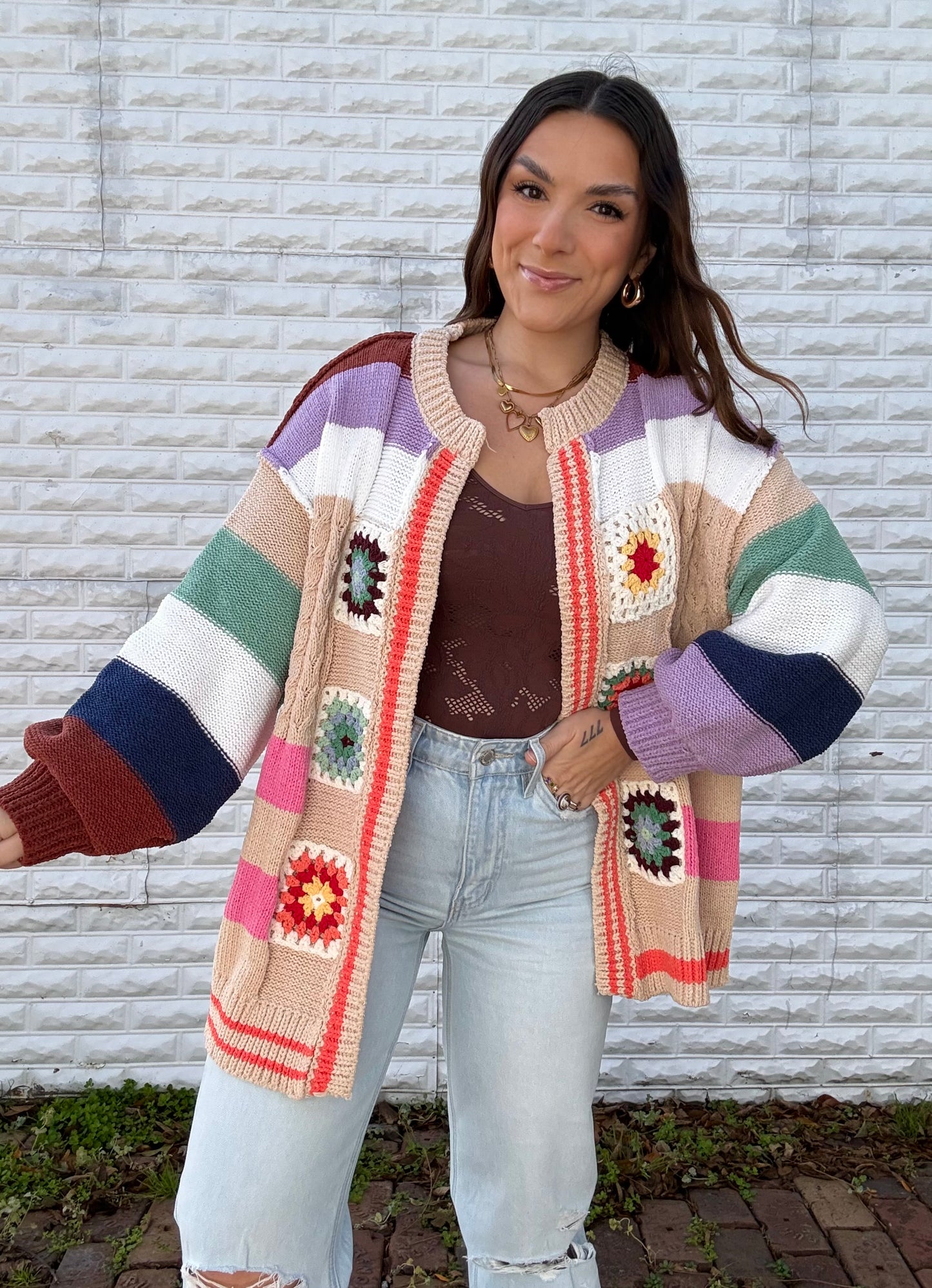 POL Granny Patch Knit Cardigan