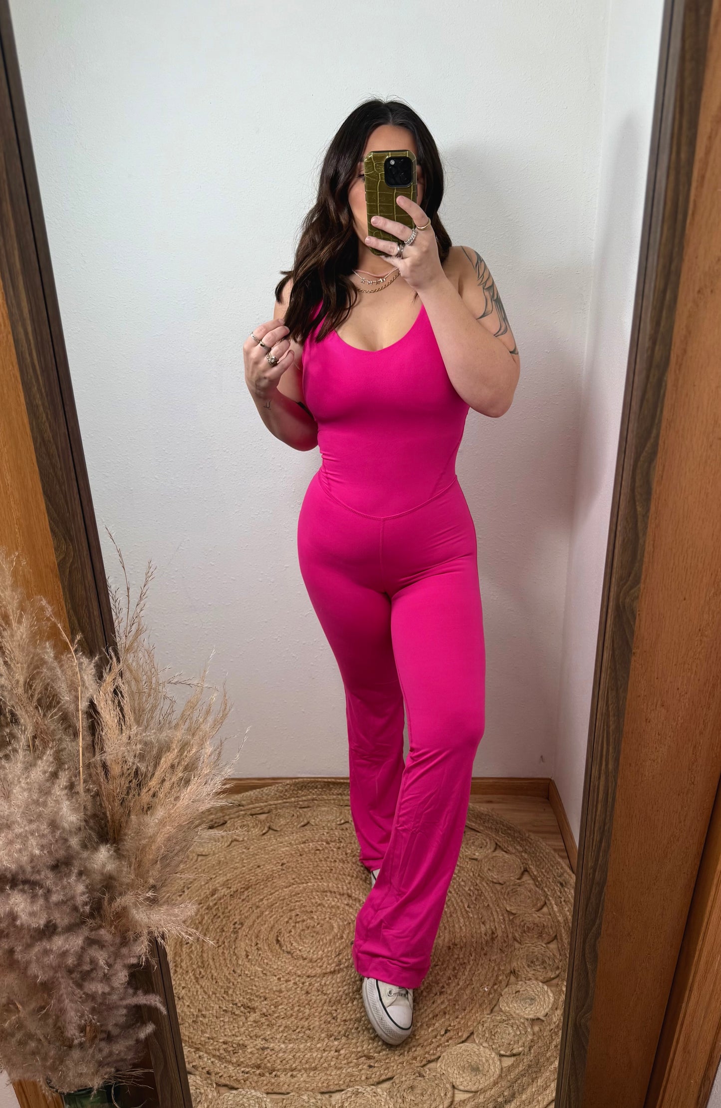 Comfort Awaits Flared Jumpsuit : Barbie Pink