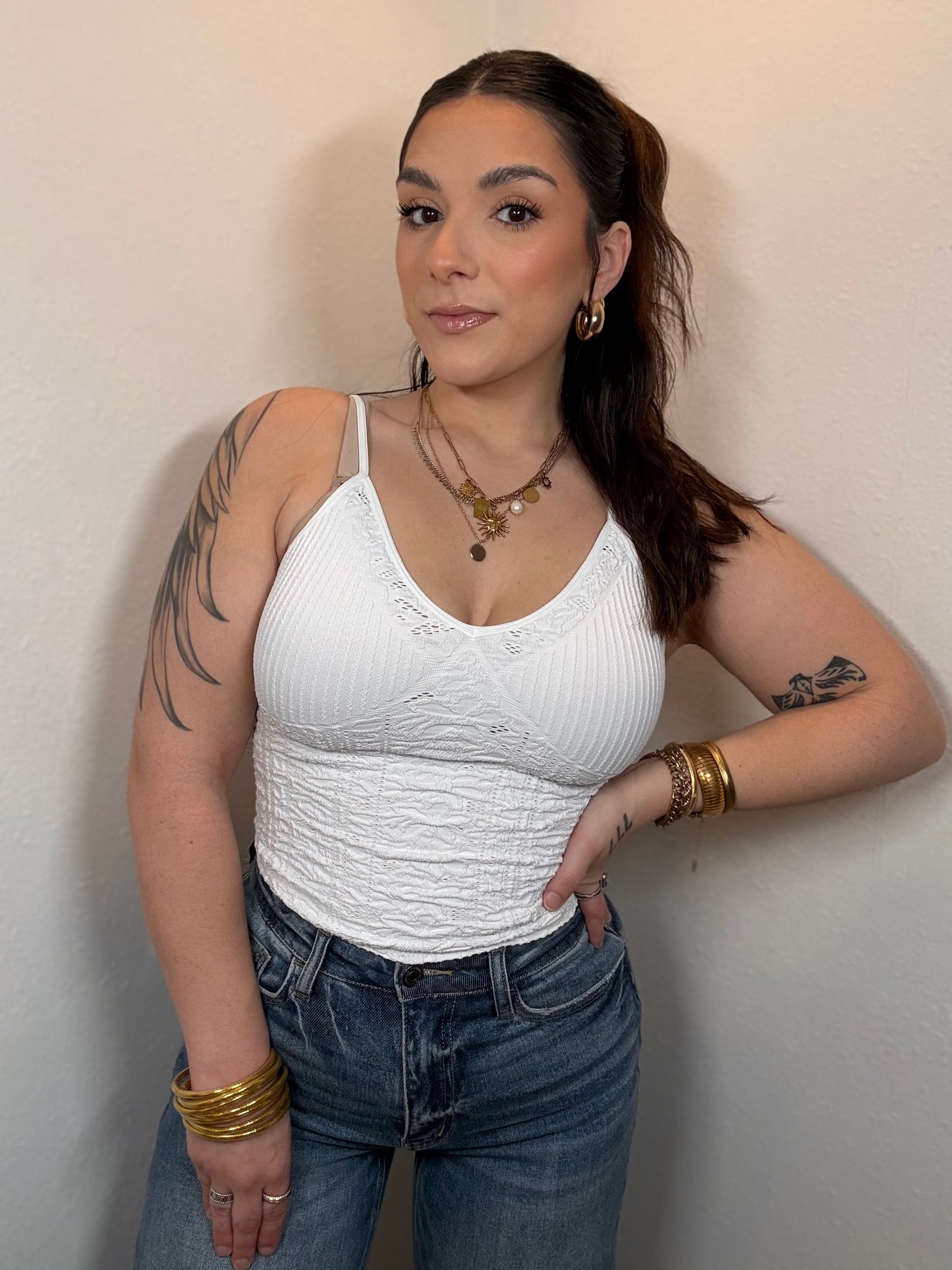 White Lacey Textured Tank