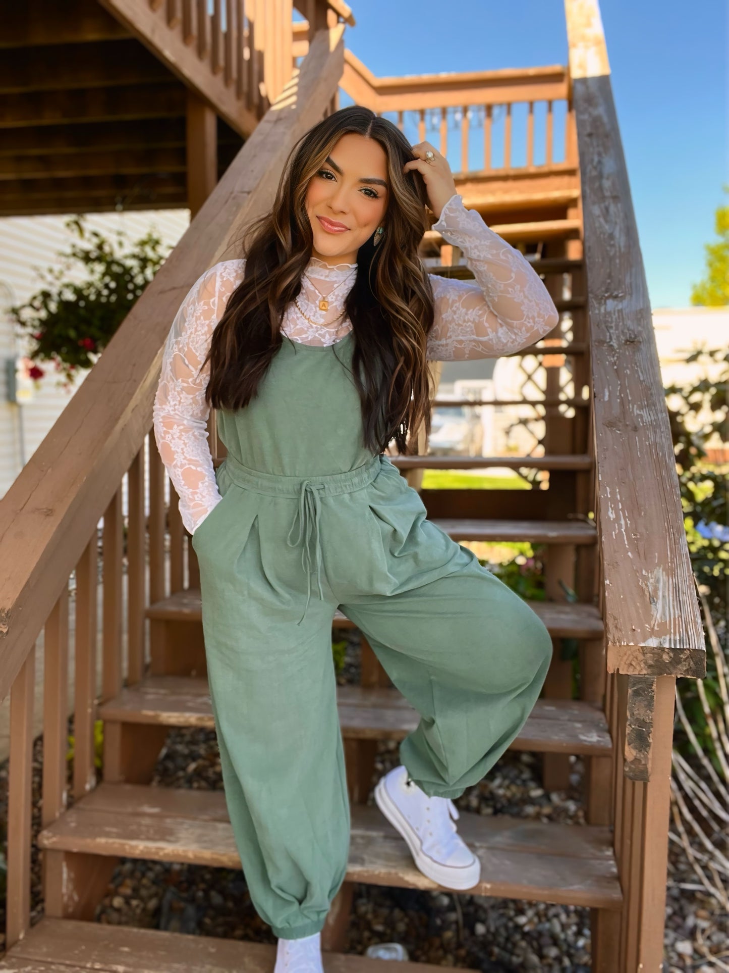 Out of Time Sage Jumpsuit