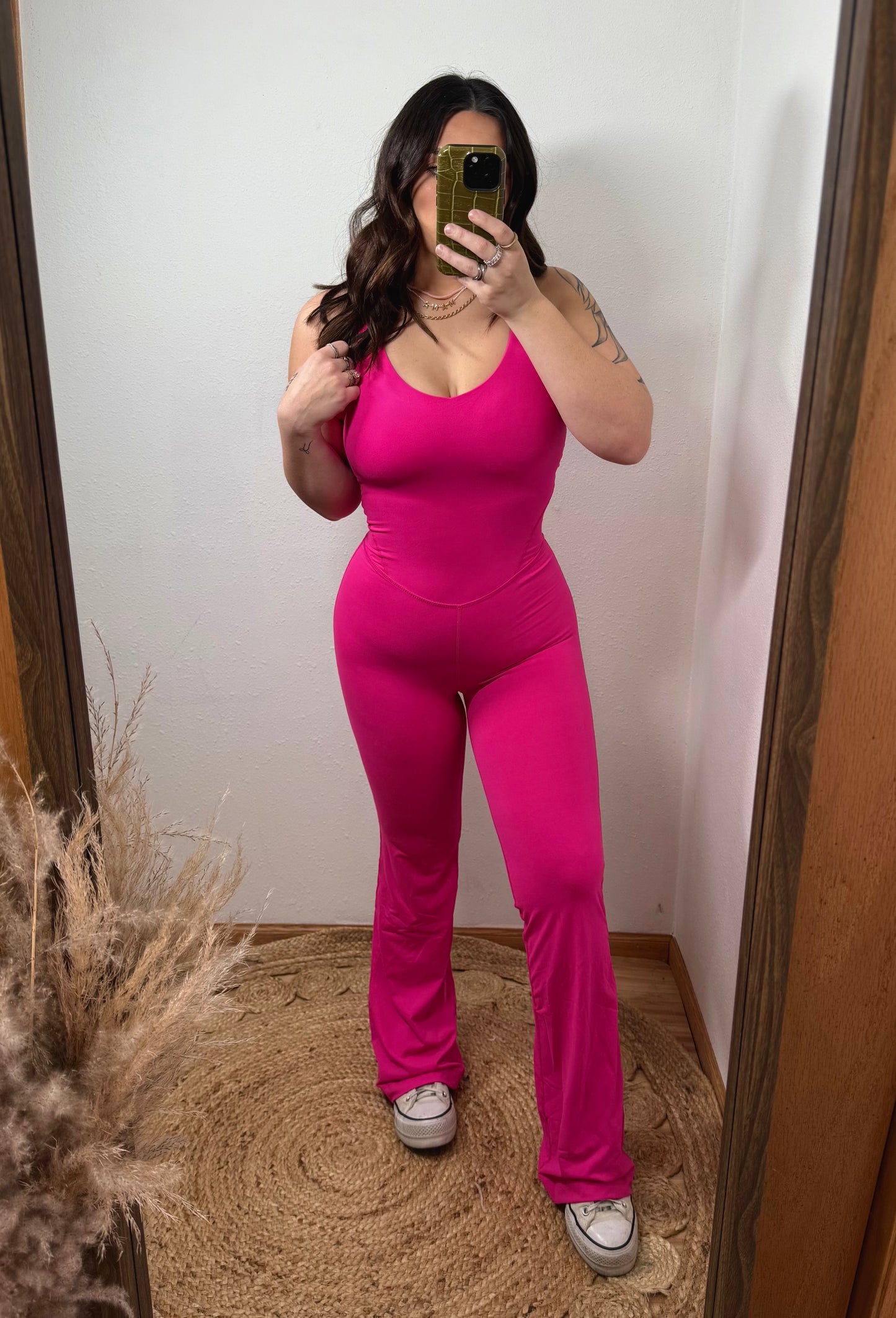 Comfort Awaits Flared Jumpsuit : Barbie Pink