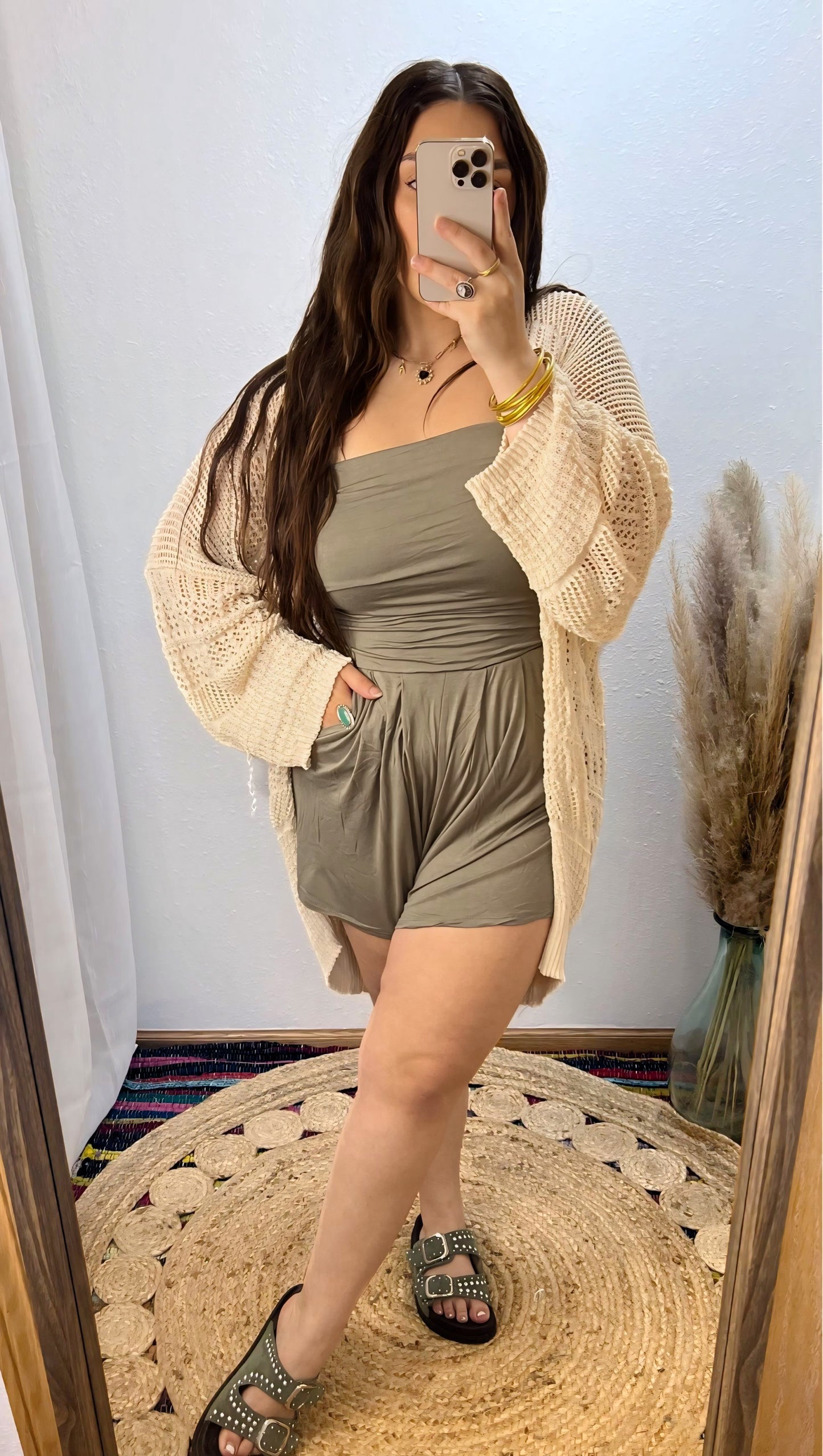Mik Tube Top Romper : Faded Olive