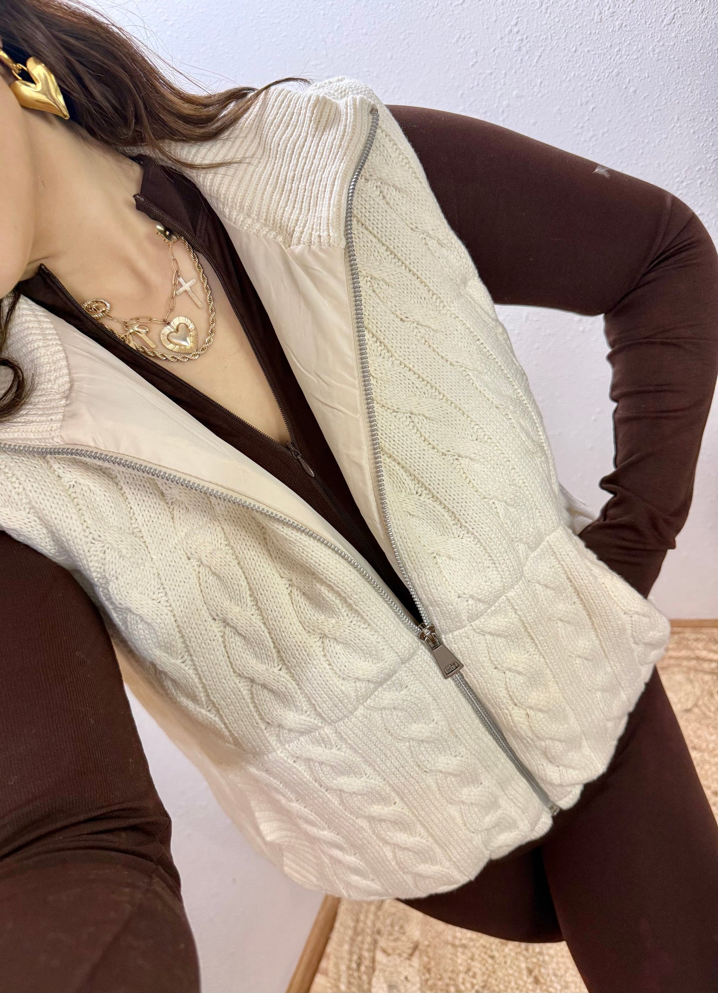 Cable Knit Puffer Vest