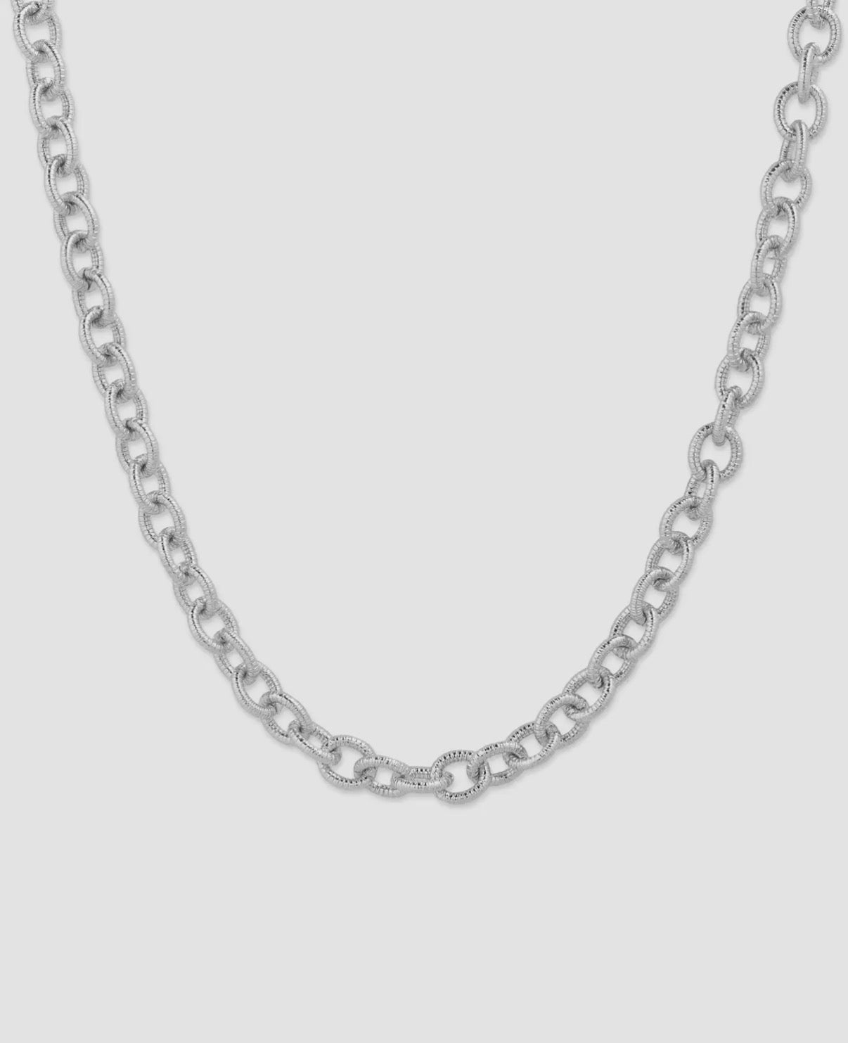 Silver Textured Oval Link Necklace