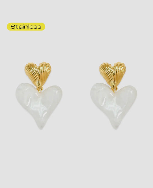 Marbled Pearl Heart Earrings